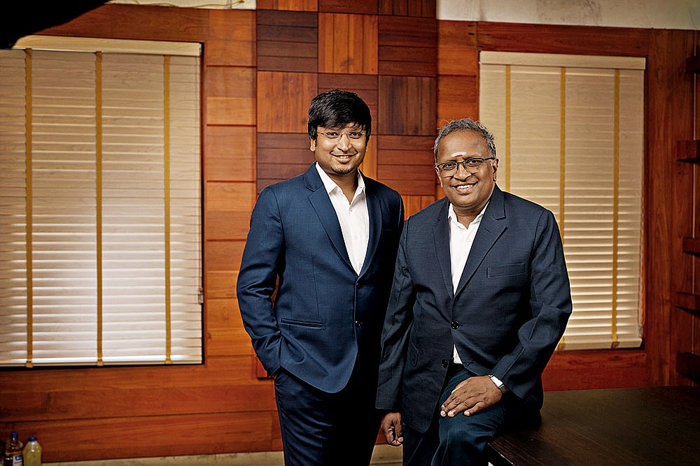 Chairman P Sivanantham (right) with his son and managing director S Srudheep