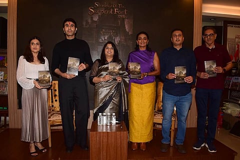 Arti Chavan, Shanthi Priya, Sandip Soparrkar, and guests at 'Shadow of the Serpent Fort' launch