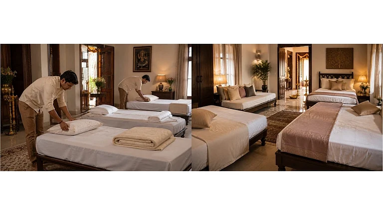 Host My Guest team setting up clean, comfortable beds and cots to ensure a seamless guest stay during weddings and family events. - null