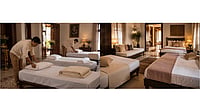 When 30 Relatives Arrive For A Puja — One Hyderabad Family On How HostMyGuest Saved The Night Host My Guest team setting up clean, comfortable beds and cots to ensure a seamless guest stay during weddings and family events.