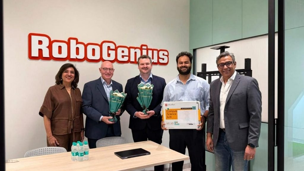 [L-R] Dr. Shabnam Sharma, Founder & CEO, RoboGenius; Mr. Villy Outzen, Head of AAM Markets, LEGO® Education Intl; Mr. Joshua Graham, Regional Manager, LEGO® Education Intl; Mr. Shubham Raghuvanshi, Head – Sales & Marketing, RoboGenius; Mr. Sudhanshu Sharma, Founder, India STEM Foundation - null