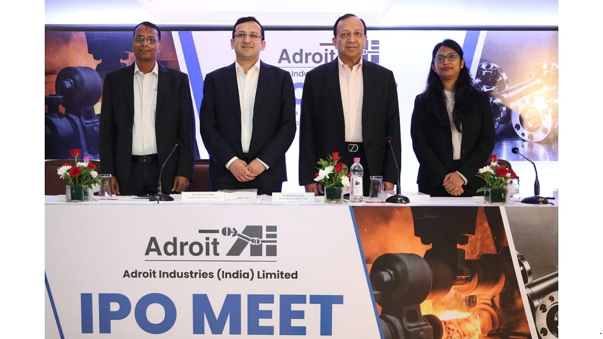 Left to right: Ms. Meenakshi Jain, Choice Capital Advisors Private Limited; Mr. Mukesh Sangla, Adroit Industries (India) Limited; Mr. Saurabh Sangla, Adroit Industries (India) Limited; and Mr. B.R. Patidar, Adroit Industries (India) Limited. - null