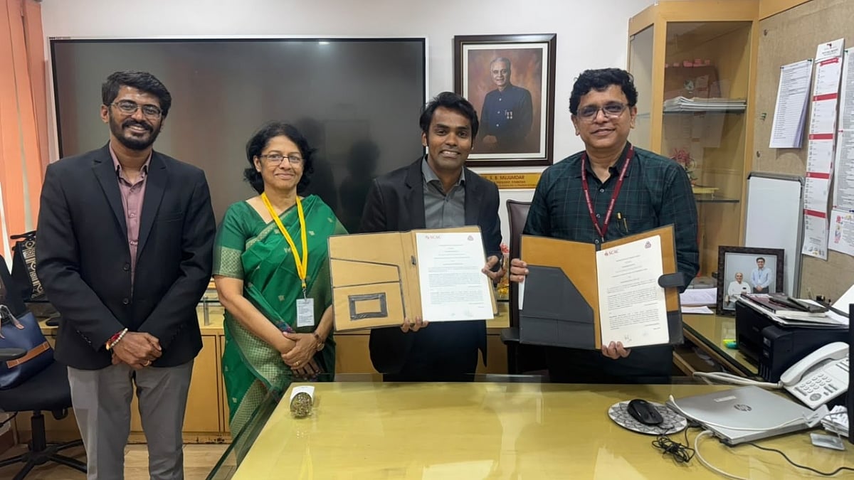 L-R: Mr. Chinmay Sawant, Business Development Manager, Simandhar Education; Dr. Tessy Thadathil, Vice Principal, Symbiosis College of Arts and Commerce; Pune: Mr. Sripal Jain, Co-founder, Simandhar Education; Prof Dr. Manojkumar P Devne, Principal, Symbiosis College of Arts and Commerce, Pune - null