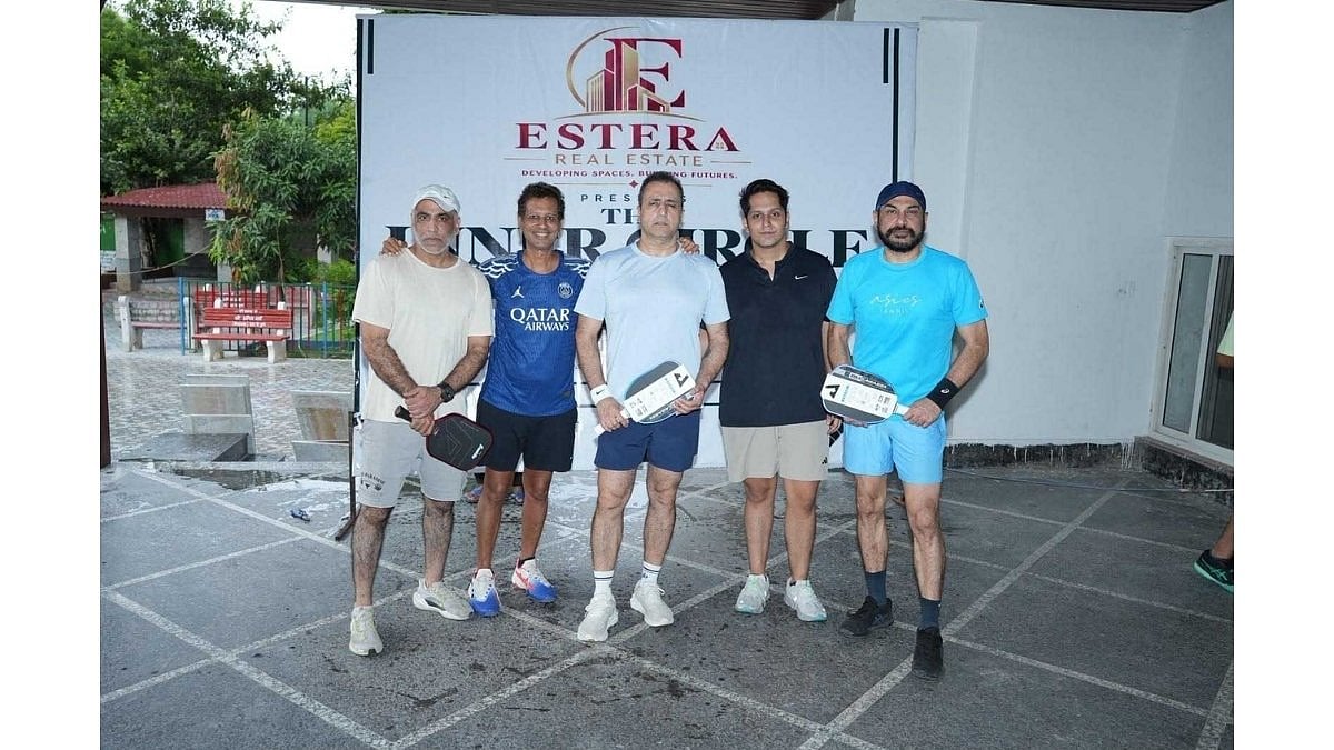 left to right  Tarun khanna of 108 art projects, Shaleen jain organiser , Samant Brara of Estera real estate , Puranjay kataraa of Dace athletic club , and Amarjeet Batra , MD Spotify India - null