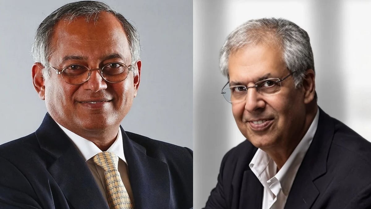 Tata Trustee Venu Srinivasan (left) and Tata Trusts Chairman Noel Tata (right) - null