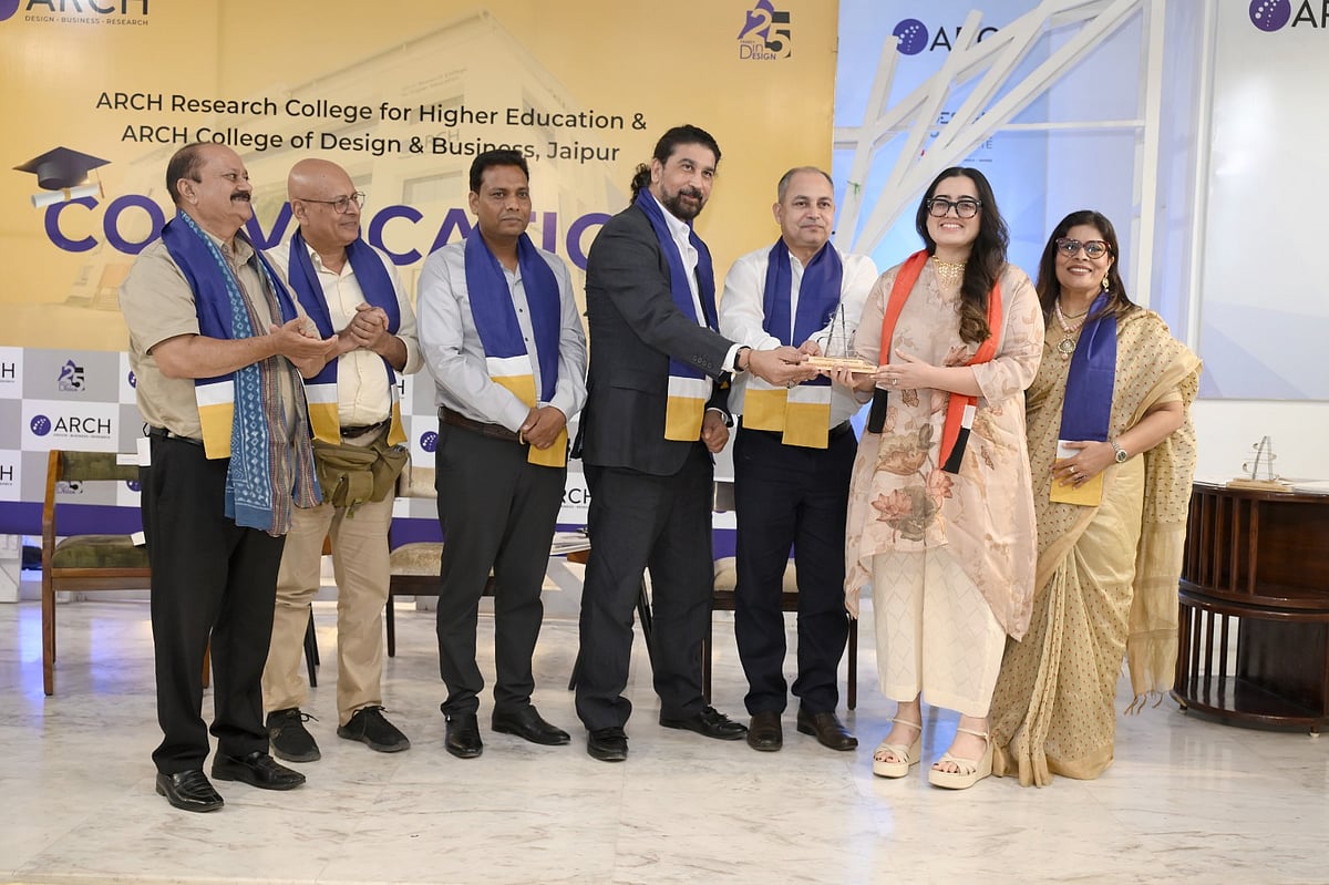 A graduating student receives the degree from the dignitaries during ARCH College of Design & Business’s 24th Convocation Ceremony in Jaipur