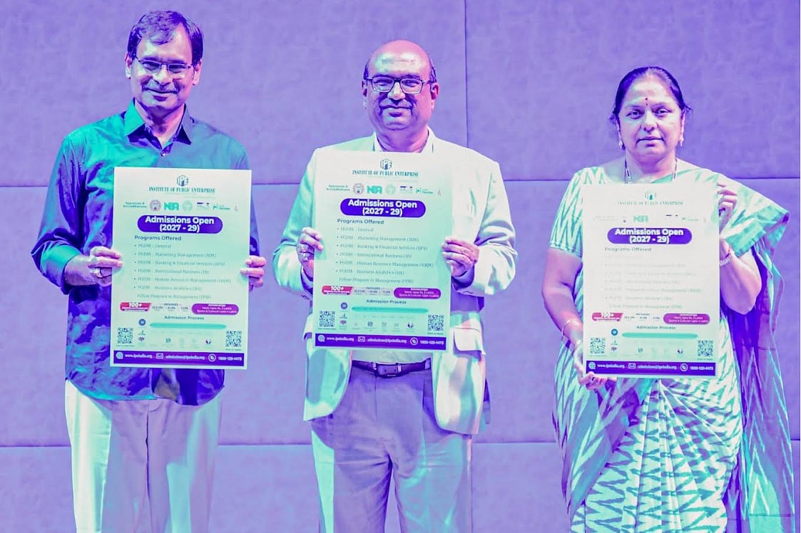 Prof. S Sreenivasa Murthy, Director, IPE (Centre), Prof. Rama Krishna Yelamanchiili (left) and Prof. M Meher Karuna (right) on the occasion of Poster and Information brochure launch - null