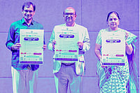 Prof. S Sreenivasa Murthy, Director, IPE (Centre), Prof. Rama Krishna Yelamanchiili (left) and Prof. M Meher Karuna (right) on the occasion of Poster and Information brochure launch