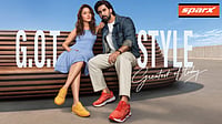 Tamannaah and Lakshya posing for a Sparx 'G.O.T STYLE' promotional banner
