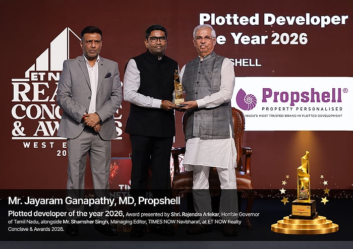 Tamil Nadu Governor Shri Rajendra Vishwanath Arlekar presents the award as the company targets 10 million sq. ft. in land sales by 2029 - null