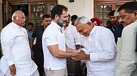 File PTI photo : Bihar CM Nitish Kumar with Congress MP Rahul Gandhi |