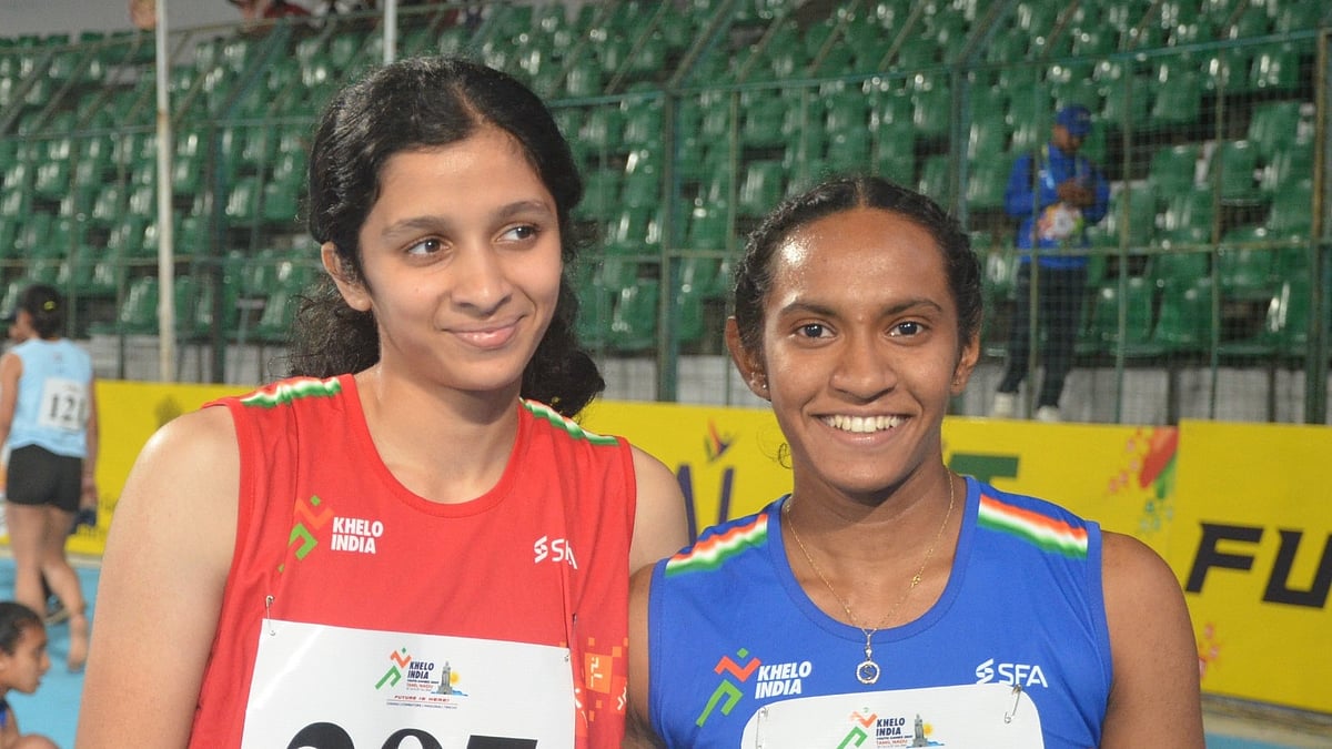 Courtesy: SAI : Maharashtra’s Siya Sawant (R) and Rujula Bhosale after their medal-winning show in the 100m event.