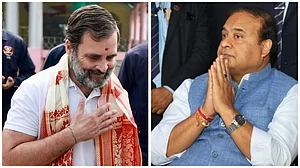 Photos via: PTI and X/@himantabiswa : L: Congress leader Rahul Gandhi | R: Assam CM Himanta Biswa Sarma |