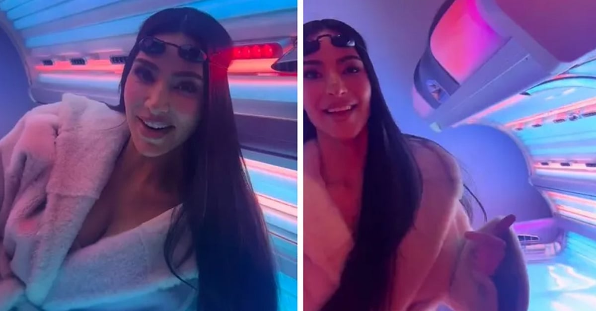 Kim showcasing a tanning bed in her new skincare brand's headquarters. 