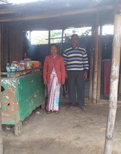 Panchami Sonowal's parents at their tea stall in Assam.