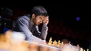 X/ D Gukesh : D Gukesh in action.