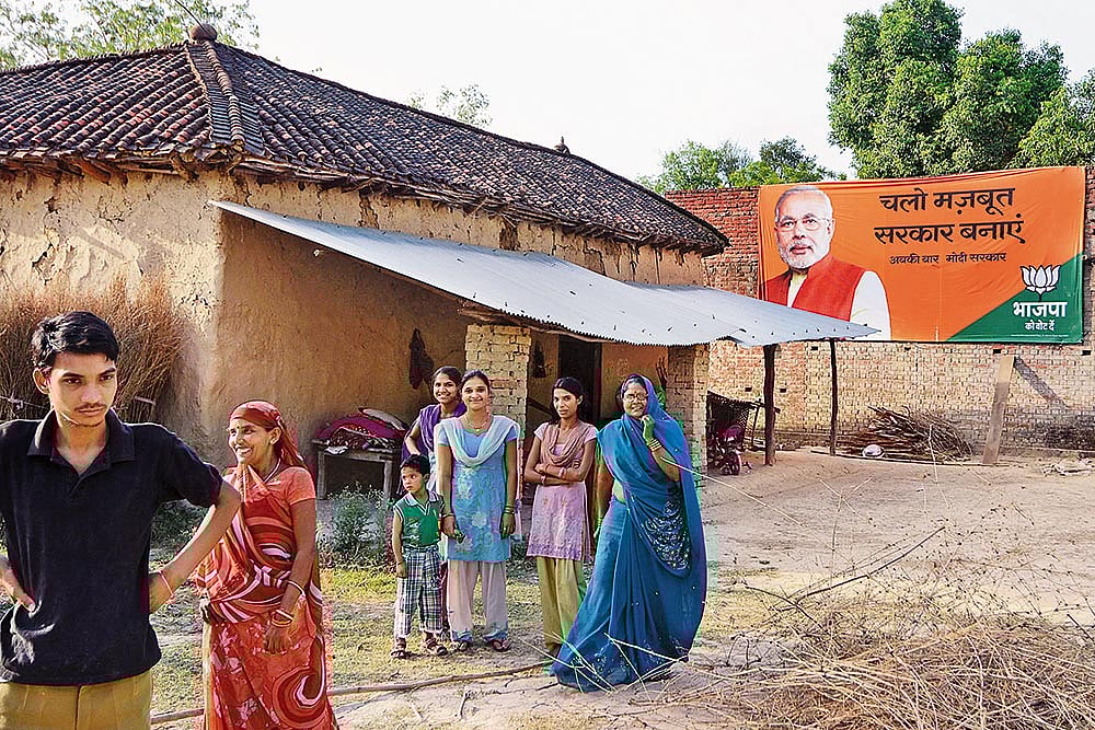 Photo: Nirala Tripathi : Dominating Presence: A billboard of PM Modi in Pure Khushiyal village in Amethi