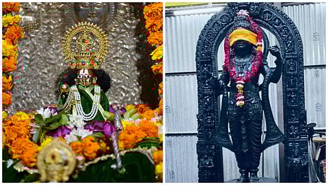 L: Old Ram Lalla idol | R: New Ram Lalla idol placed in the constructed Ram temple
