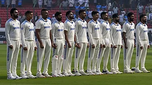 AP : India line up for the national anthem before the start of the first Test against England in Hyderabad