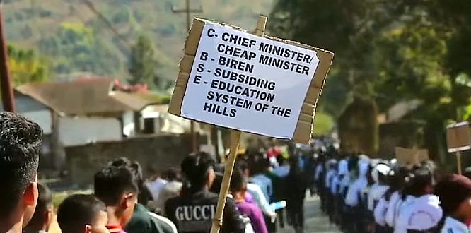 Students protest against de-affiliation of CBSE schools in two districts.