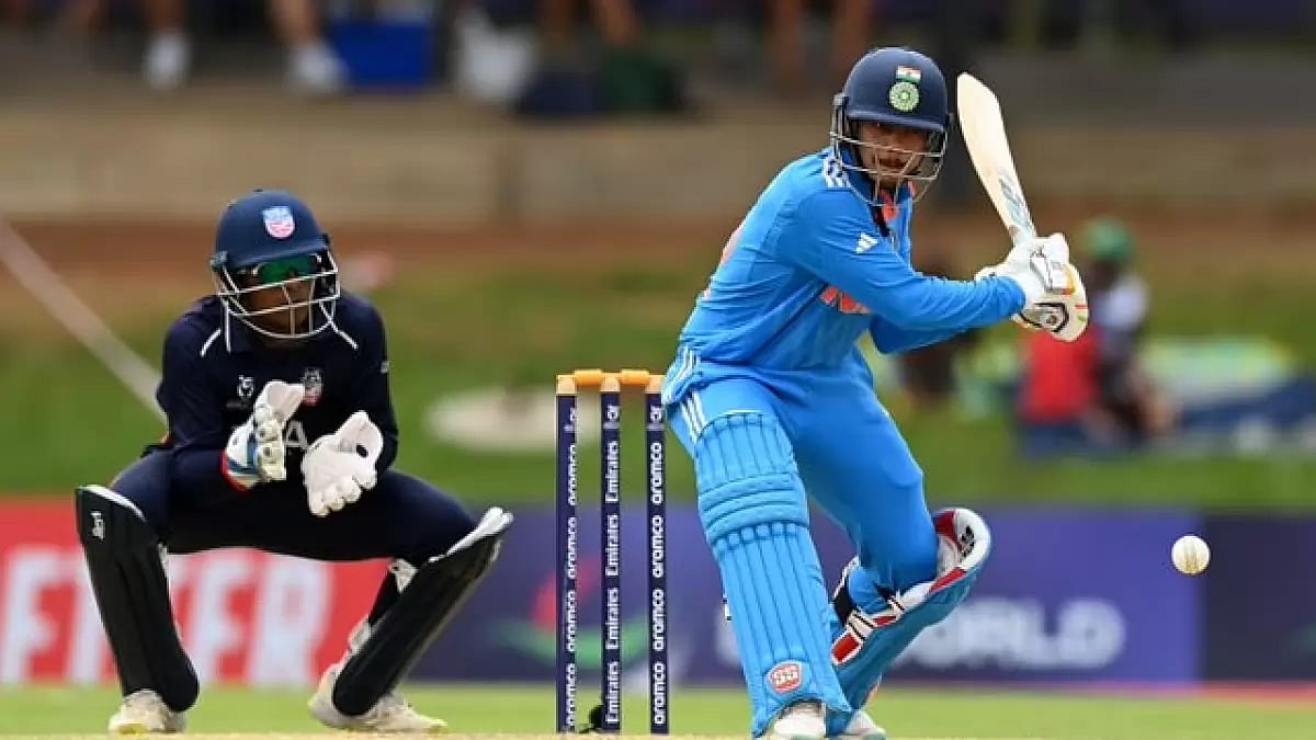 X/ICC : India in action during the ICC U-19 World Cup Match on January 28, Sunday, 2024 