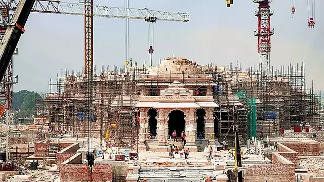 Labourers constructing the Ram Temple in Ayodhya last year