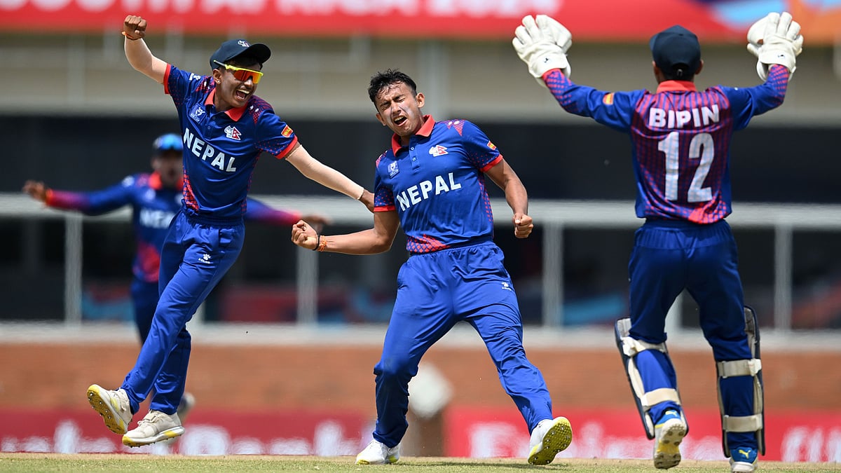 ICC 2023 : Nepal's Aakash Chand in action during their ICC Under-19 Cricket World Cup 2024 group match against Afghanistan in East London, South Africa on January 26, 2024.
