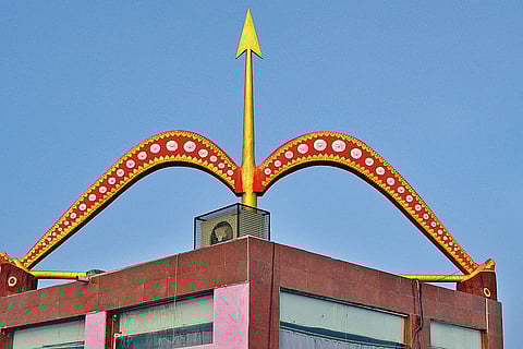 Imposing Structures: The bow and arrow symbol at Amawa Ram temple, Ramkot, Ayodhya