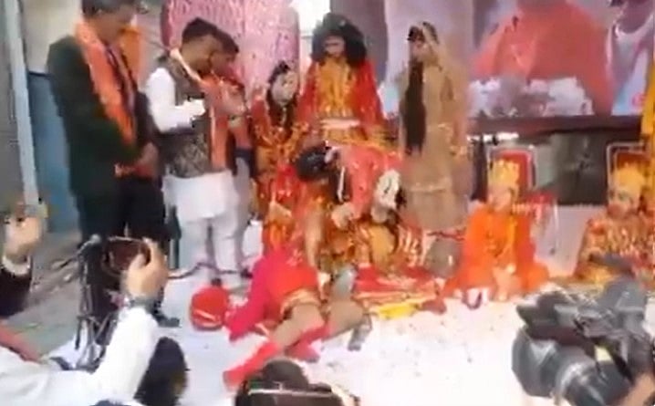  Screen grab from video posted on X/@CriminalJurist : The man was playing Lord Hanuman during a 'Ramlila'