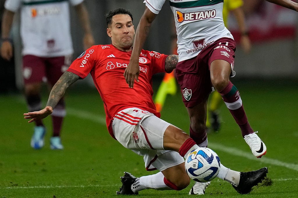 File photo of Hugo Mallo of Brazil's Internacional battling for the ball during a Copa Libertadores semi-final second leg football match at Beira Rio stadium in Porto Alegre, Brazil, on October 4, 2023 - AP/Andre Penner