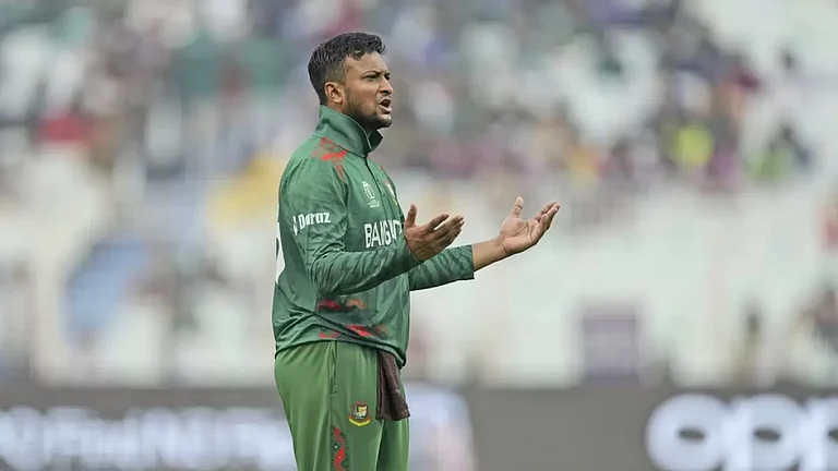 File photo of Bangladesh ODI captain Shakib Al Hasan in action during the ICC Cricket World Cup 2023 - AP Photo/Bikas Das