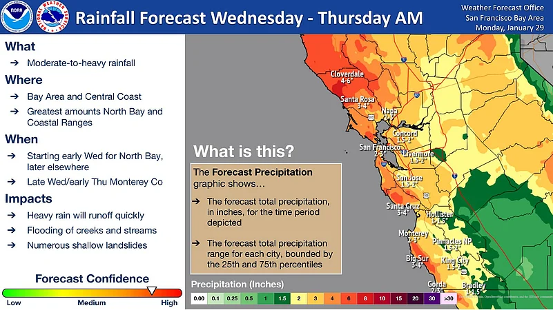 A slower initial storm progression has led to increased rainfall totals, most notably over the North Bay. The storm is expected to gradually speed up as it moves through the Bay Area, though heavy rain is still likely across the area.