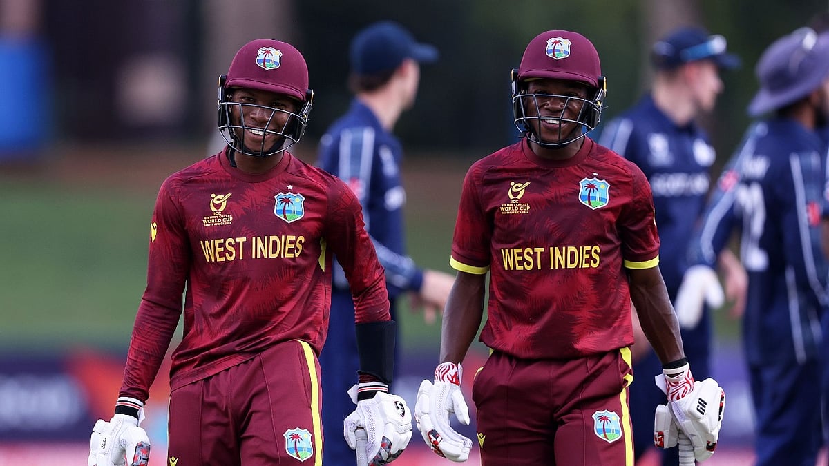 ICC : Nathan Edward and Jewel Andrew following West Indies' win over Scotland in their second match of ICC U-19 Men's Cricket World Cup  2024.
