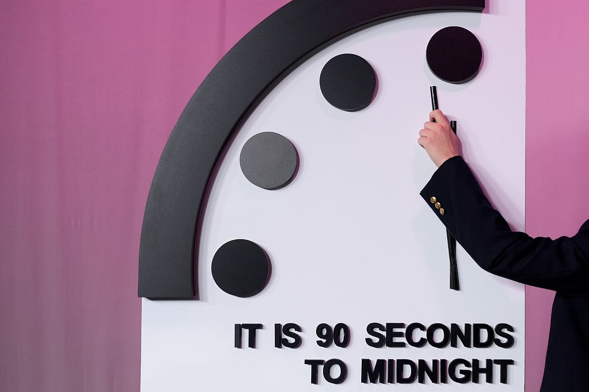 AP Photo/Jacquelyn Martin : The Doomsday Clock is set at 90 seconds to midnight