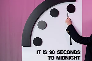 AP Photo/Jacquelyn Martin : The Doomsday Clock is set at 90 seconds to midnight