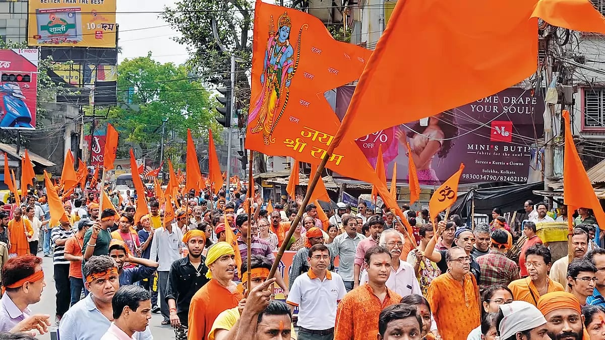 Photo: Getty Images : On the Ground: VHP supporters at a rally in Jadavpur, Kolkata