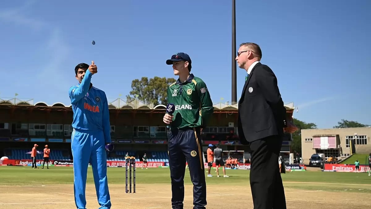 India captain Uday Saharan spins the coin at toss for the their ICC Under-19 Cricket World Cup 2024 match in Bloemfontein
