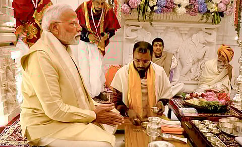 PM Modi taking part in Pran Patishtha ceremony.