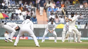 AP : India's Ravindra Jadeja bats during the second day of the first test match against England in Hyderabad