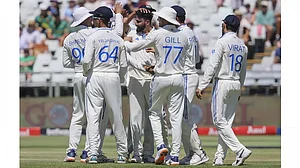 Photo: AP/Halden Krog : India cricket team against South Africa in 2nd Test