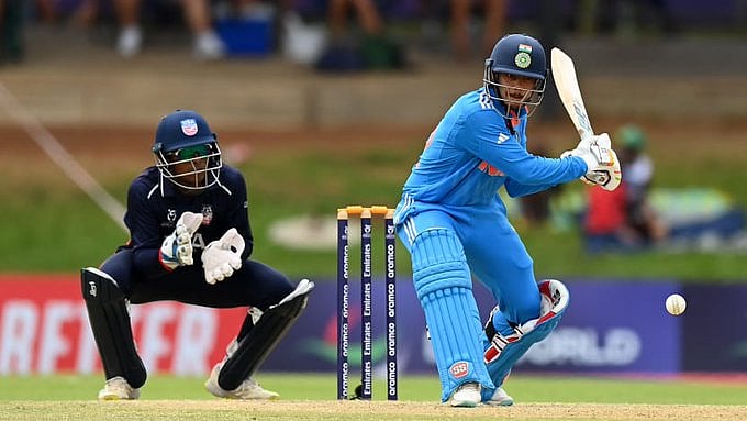 X/ICC : Arshin Kulkarni in action during the ICC U-19 World Cup Match on January 28, Sunday, 2024 