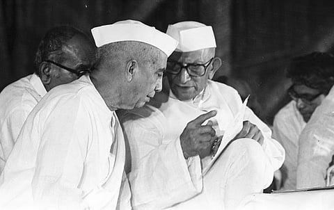 The then-Home Minister Charan Singh (left) with the then-Prime Minister Morarji Desai in 1977.