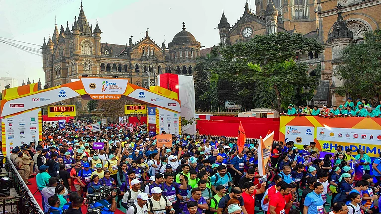 Participants during the TATA Mumbai Marathon 2024 - PTI