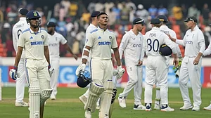 AP : Shubman Gill and Yashasvi Jaiswal walk back to the pavilion after the end of the first day of the first cricket Test match between India and England in Hyderabad