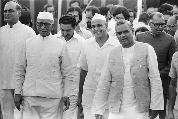 Getty Images : Atal Bihari Vajpayee as External Affairs Minister with the then-Prime Minister Morarji Desai and other ministers during the Janata Party rule in 1977. 