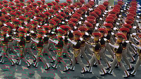 Delhi Police marching contingent for the Republic Day parade 2024.