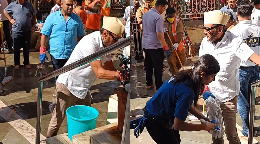 Instagram @Viral Bhayani : Jackie Shroff cleans stairs of Ram Mandir
