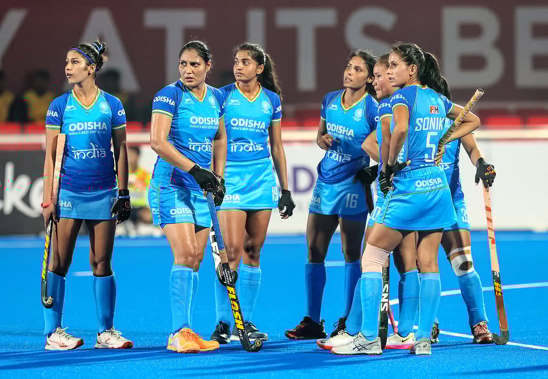 Hockey India : The Indian women's hockey team in action during their FIH Pro League 2023-24 match against China at the Kalinga Stadium in Bhubaneswar on February 3.