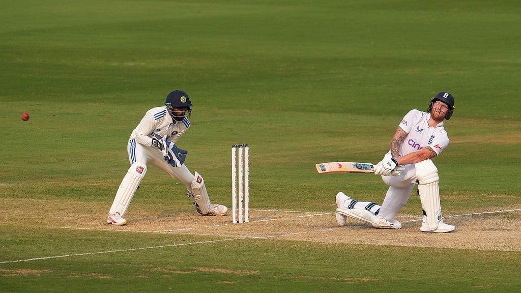 (AP Photo/Manish Swarup) : England's captain Ben Stokes plays a shot on the second day of the second test match between India and England, in Visakhapatnam, India, Saturday, Feb. 3, 2024. 