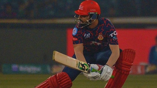 (Photo: X|IsbUnited)  : Shadab Khan in action for Islamabad United Vs Lahore Qalandars, PSL 2024 match. 